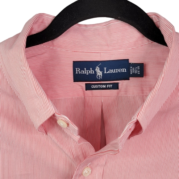 Ralph Lauren Custom Fit Red White Micro Pin Stripe Dress Shirt Men's Size 16.5 - Picture 7 of 11